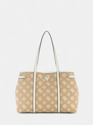 GUESS Womens Beige Logo Beyza Girlfriend Tote Bag JG962723 Front View