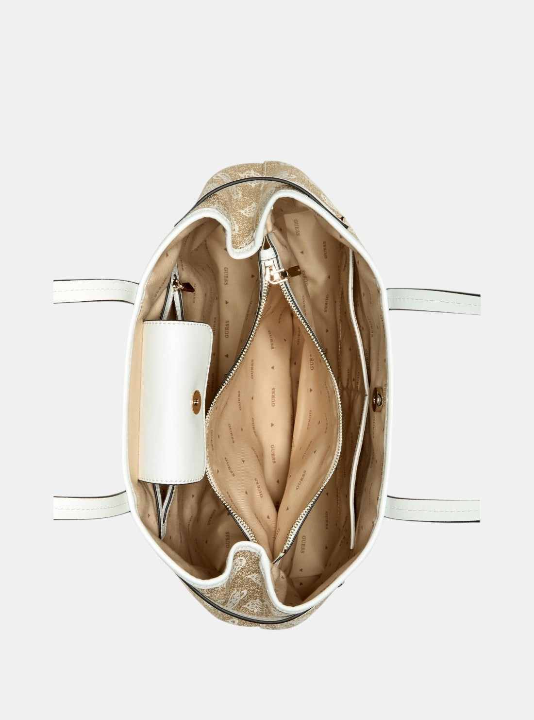 GUESS Womens Beige Logo Beyza Girlfriend Tote Bag JG962723 Inside View