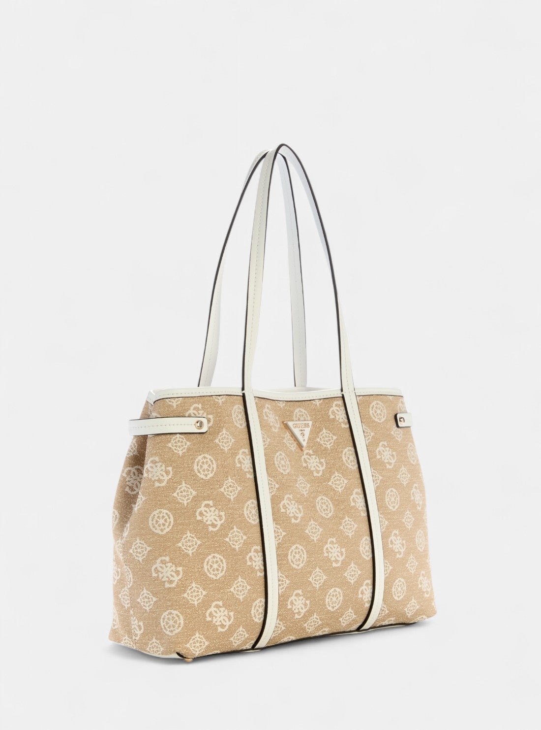 GUESS Womens Beige Logo Beyza Girlfriend Tote Bag JG962723 Front Side View