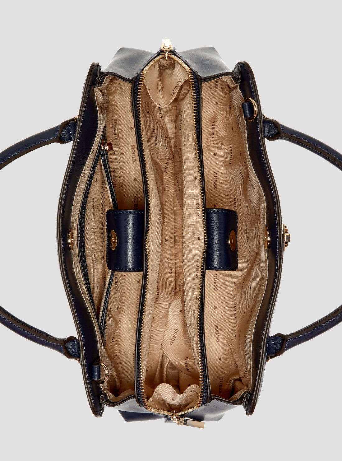 GUESS Womens Navy Logo Audrey Small Girlfriend Satchel JG975506 Inside View