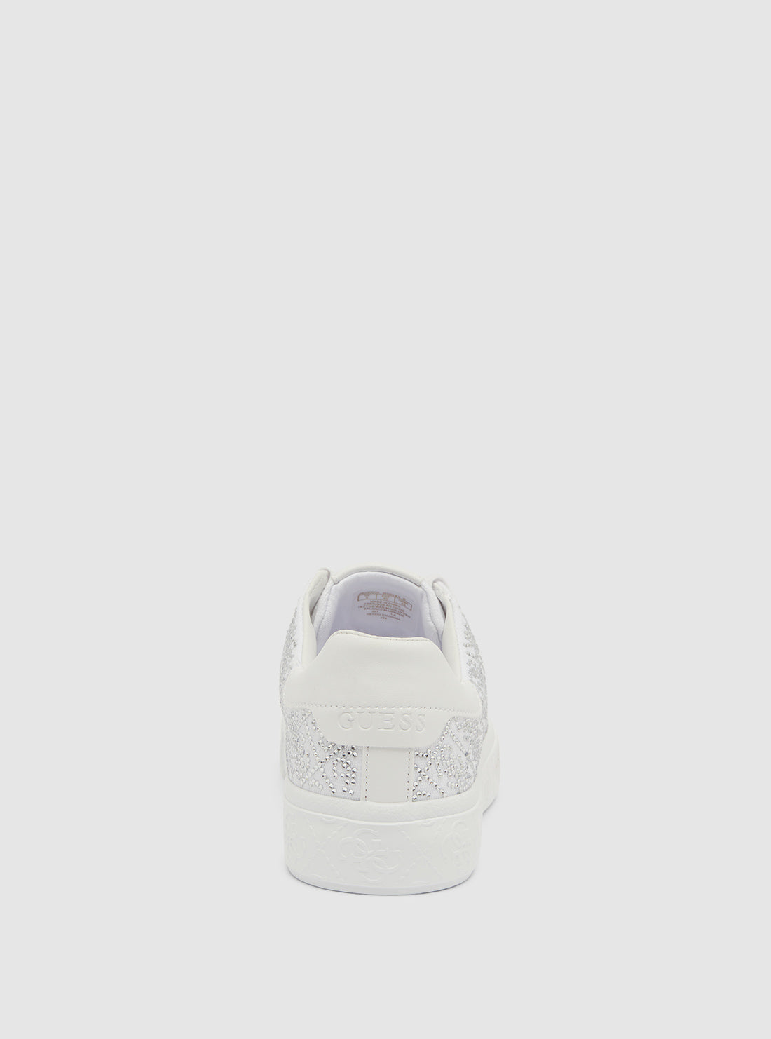 GUESS Womens Footwear White Joeraya Rhinestone Logo Sneakers JOERAYA Front Back View