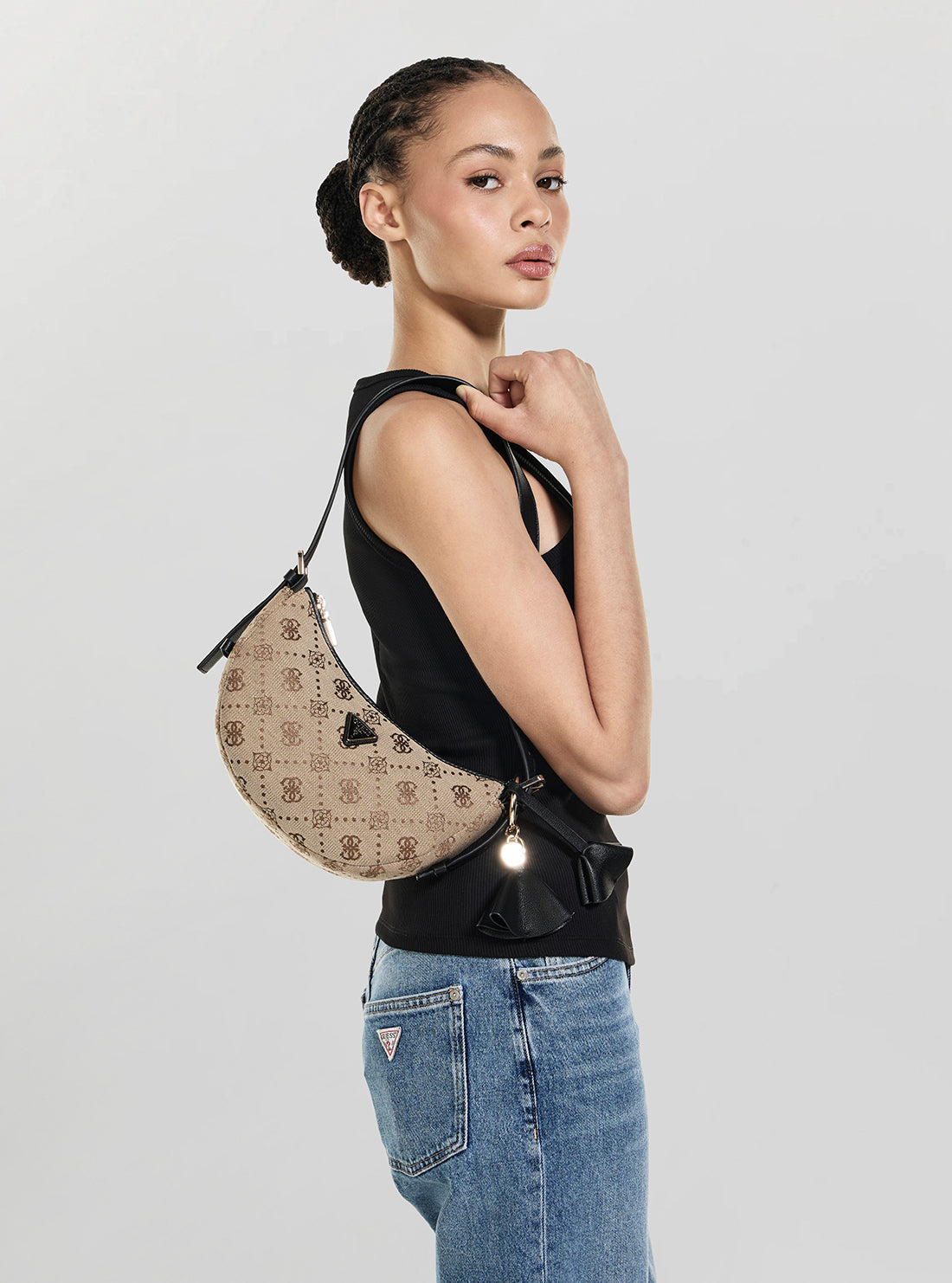 GUESS Womens Brown Logo Katie Convertible Shoulder Bag JP225318 Model View