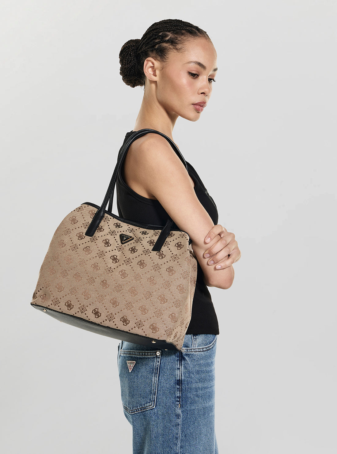 GUESS Womens Brown Logo Victtoria 2 In 1 Tote Bag JP951428 Model View