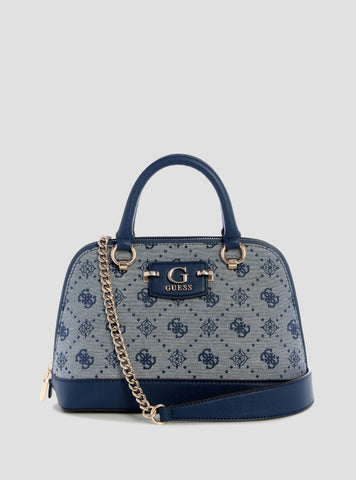 GUESS Womens Blue Logo Neda Dome Satchel JP965405 Front View