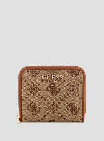 GUESS Womens Brown Logo Neda Small Zip Around Wallet JP9654137 Front View