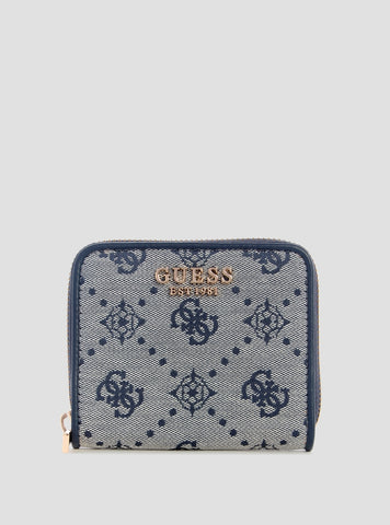 GUESS Womens Blue Logo Neda Small Zip Around Wallet JP9654137 Front View