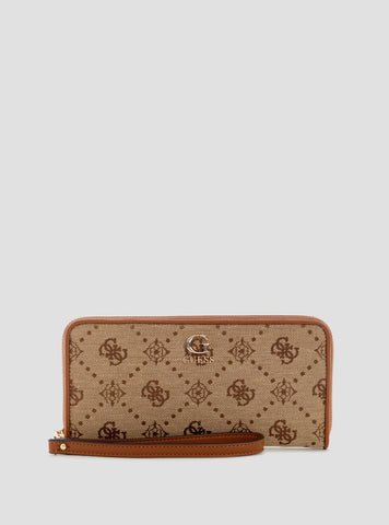 GUESS Womens Brown Logo Neda Large Zip Around Wallet JP9654146 Front View