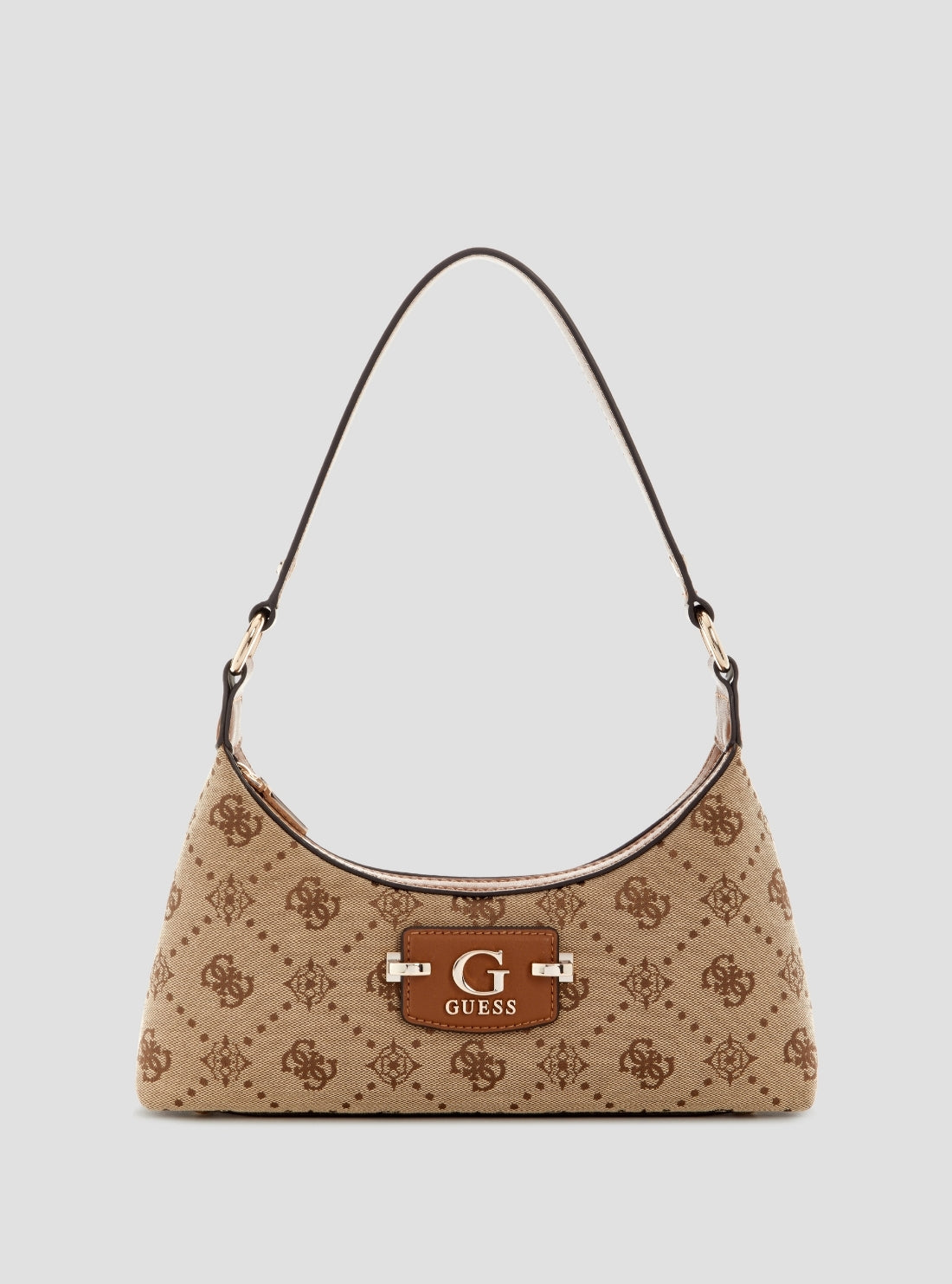 GUESS Womens Brown Logo Neda Top Zip Shoulder Bag JP965417 Front View