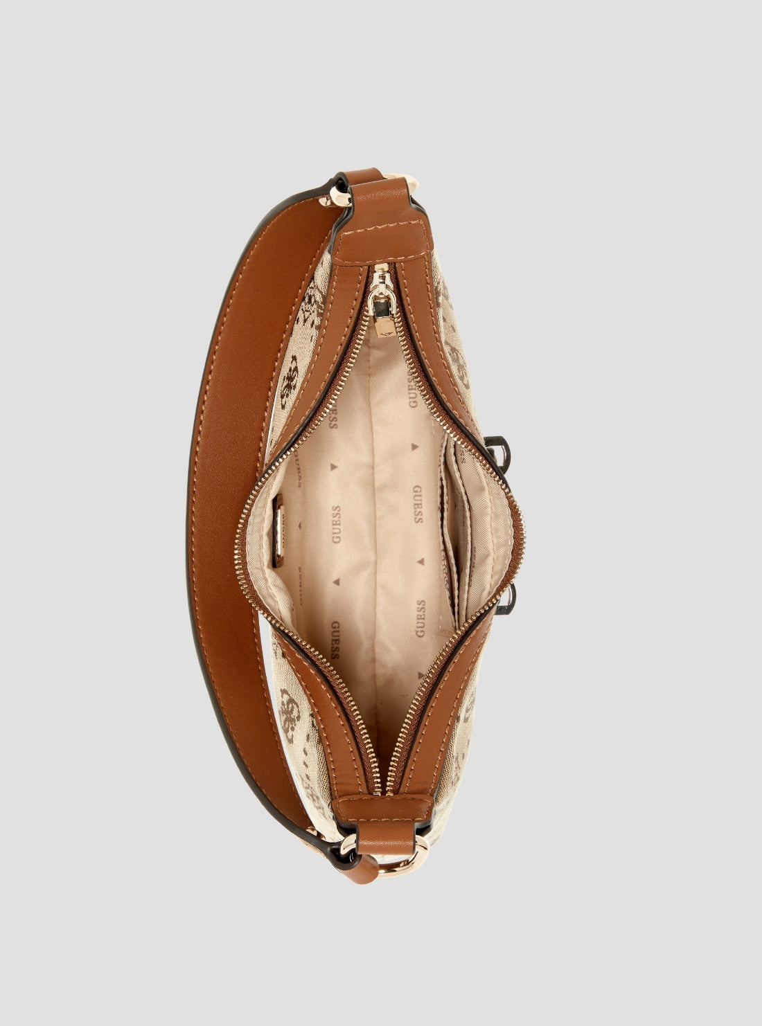 GUESS Womens Brown Logo Neda Top Zip Shoulder Bag JP965417 Inside View