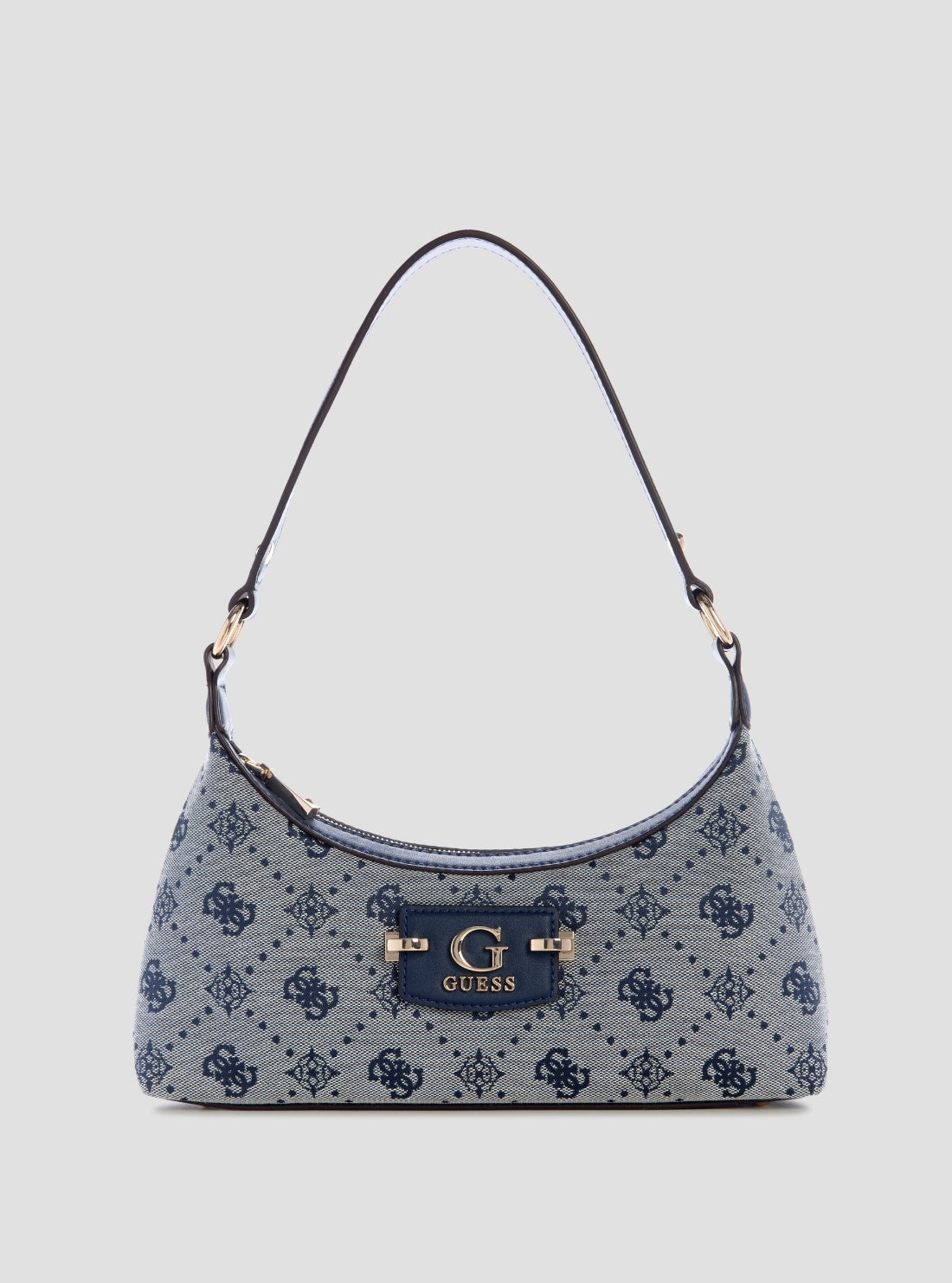 GUESS Womens Blue Logo Neda Top Zip Shoulder Bag JP965417 Front View