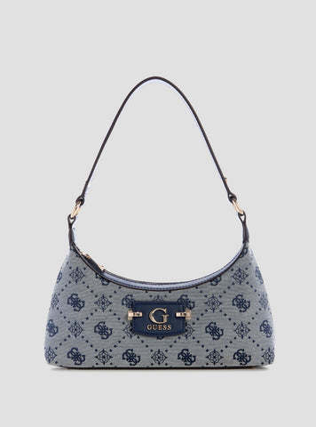GUESS Womens Blue Logo Neda Top Zip Shoulder Bag JP965417 Front View