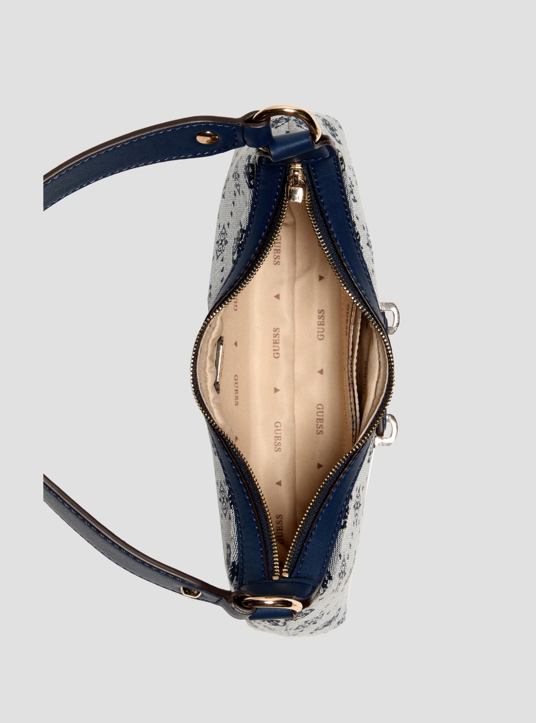 GUESS Womens Blue Logo Neda Top Zip Shoulder Bag JP965417 Inside View