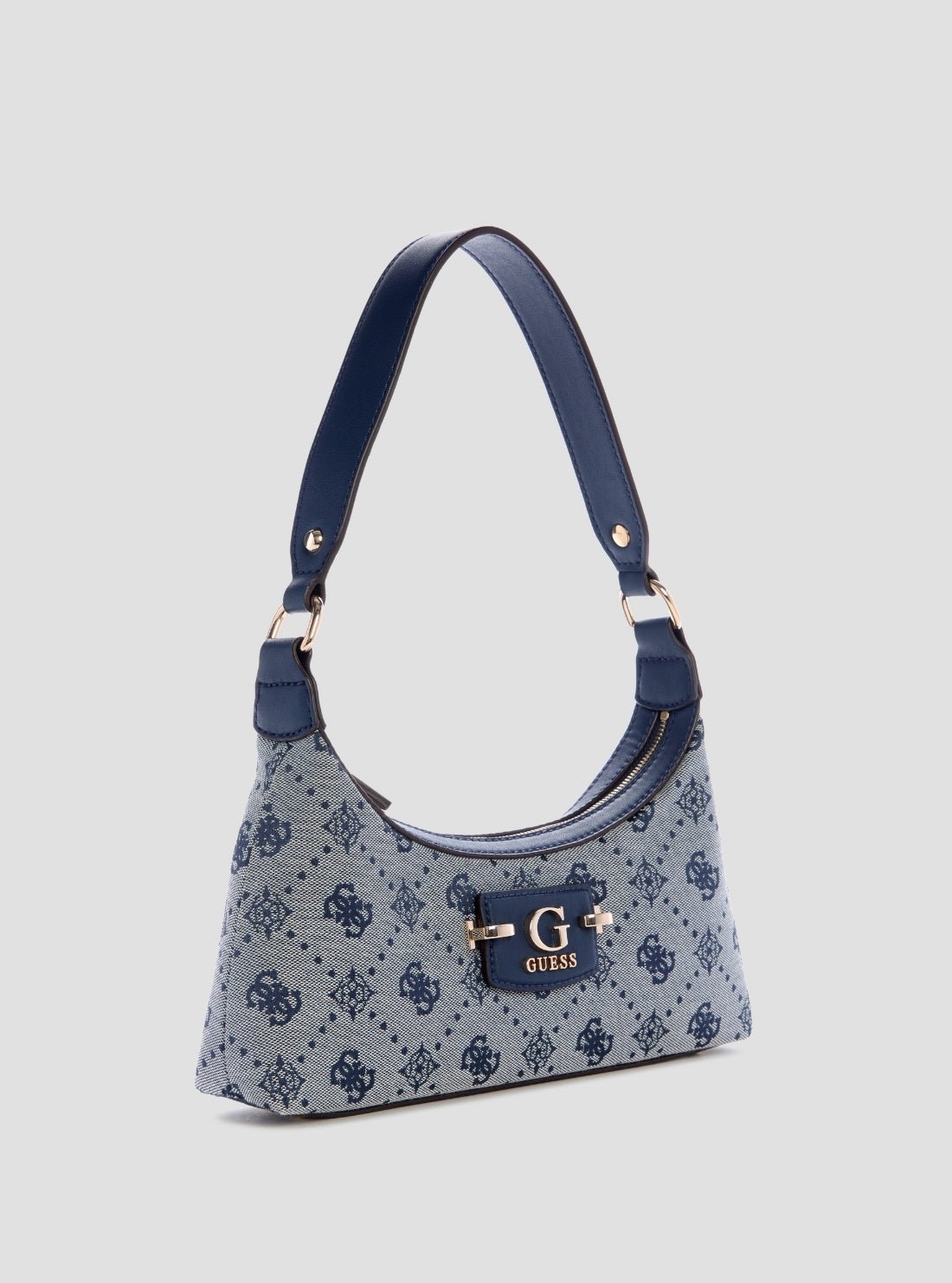 GUESS Womens Blue Logo Neda Top Zip Shoulder Bag JP965417 Front Side View