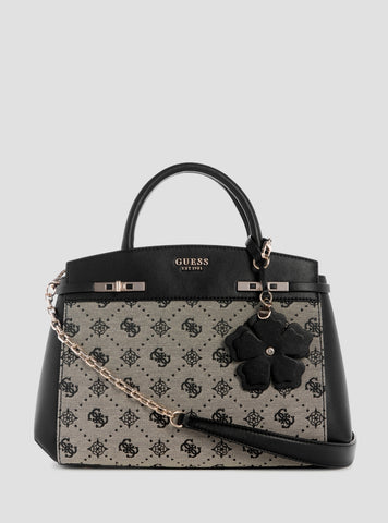 GUESS Womens Black Logo Melinda Triple Compartment Satchel Bag JP990206 Front View