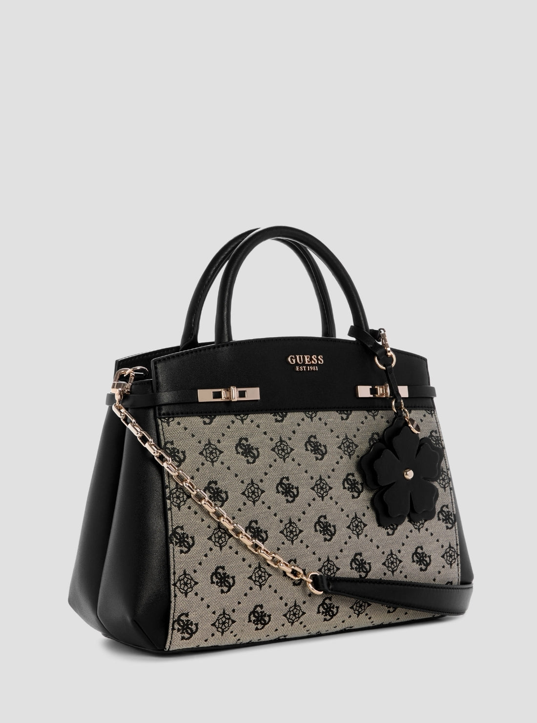GUESS Womens Black Logo Melinda Triple Compartment Satchel Bag JP990206 Front Side View