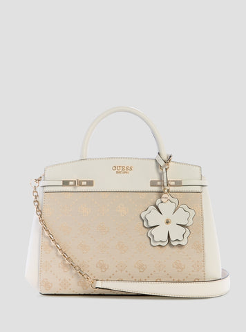 GUESS Womens White Logo Melinda Triple Compartment Satchel Bag JP990206 Front View