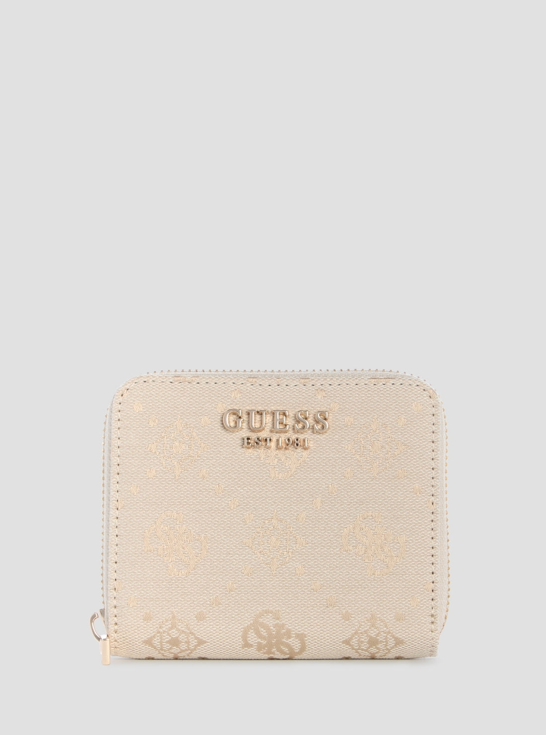 GUESS Womens Off White Logo Melinda Small Zip Around Wallet JP9902137 Front View