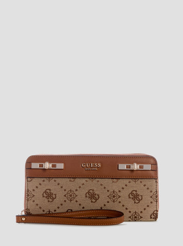 GUESS Womens Brown Logo Melinda Large Zip Around Wallet JP9902146 Front View