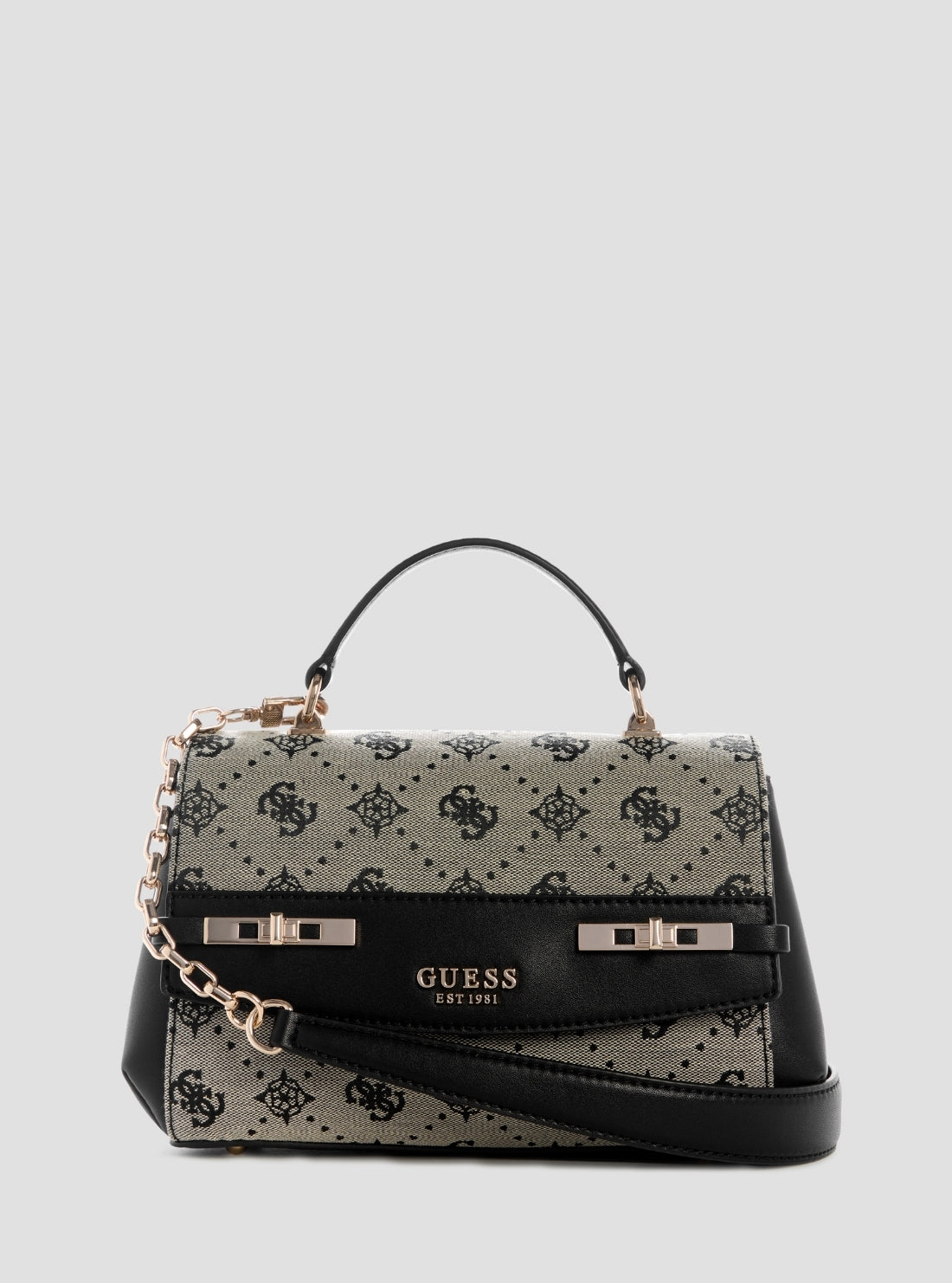 GUESS Womens Black Logo Melinda Top Handle Flap Bag JP990220 Front View