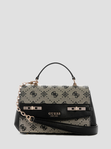 GUESS Womens Black Logo Melinda Top Handle Flap Bag JP990220 Front View