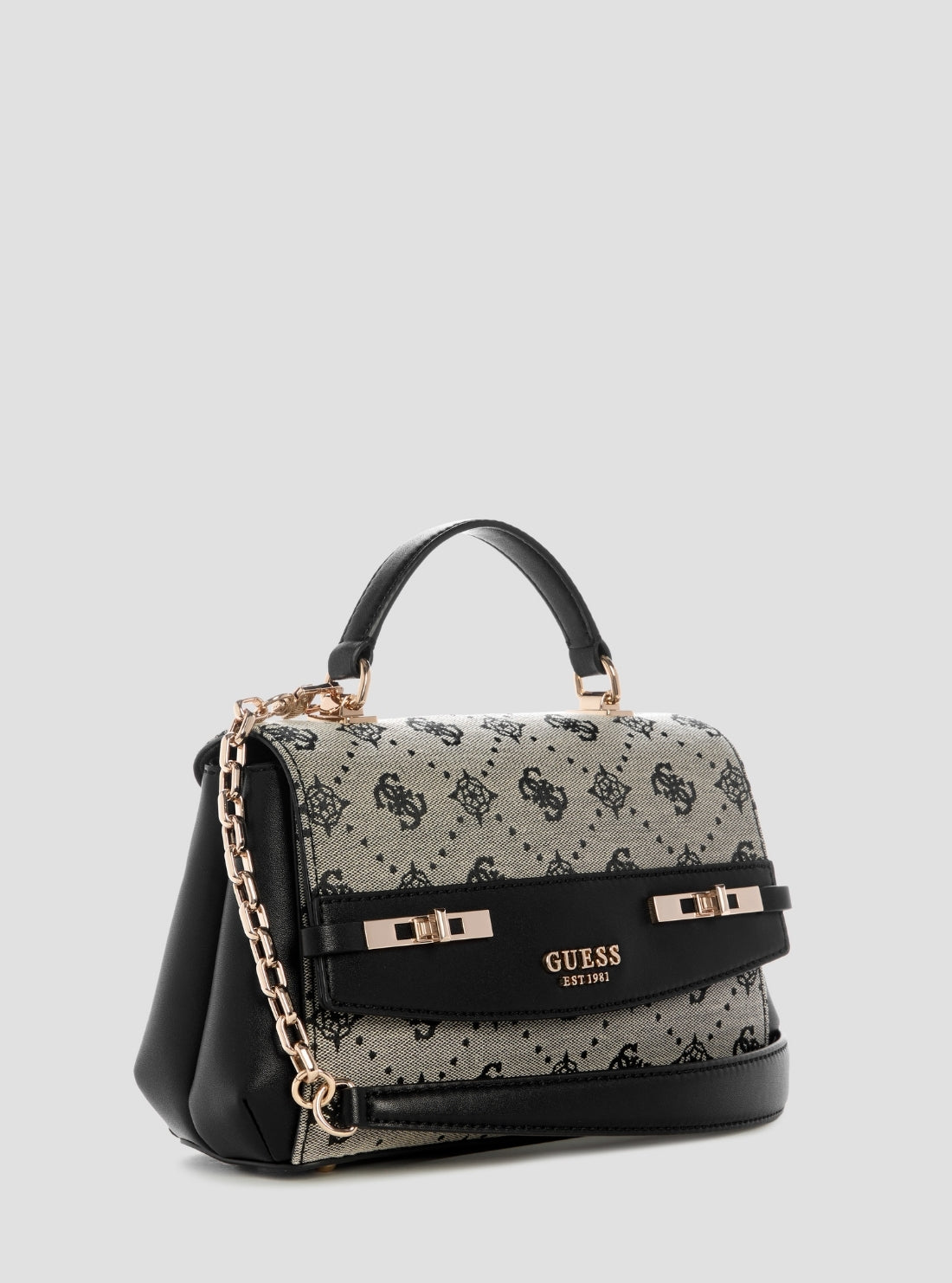 GUESS Womens Black Logo Melinda Top Handle Flap Bag JP990220 Front Side View