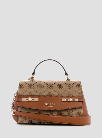 GUESS Womens Brown Logo Melinda Top Handle Flap Bag JP990220 Front View