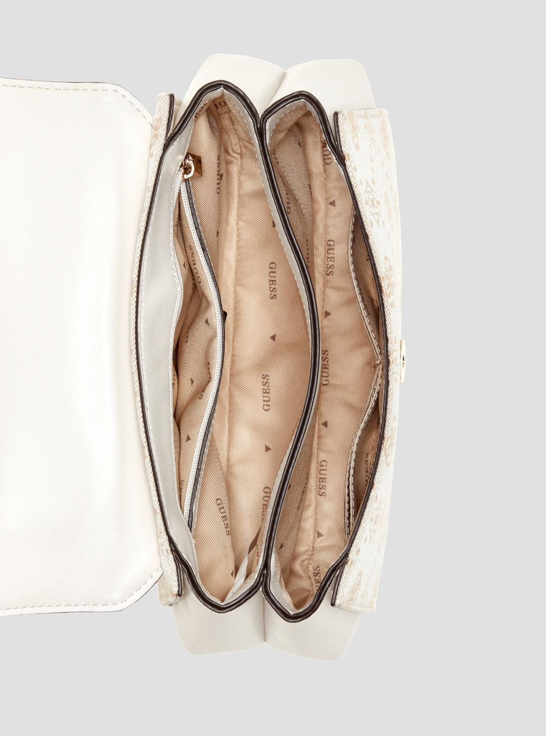 GUESS Womens White Logo Melinda Top Handle Flap Bag JP990220 Inside View