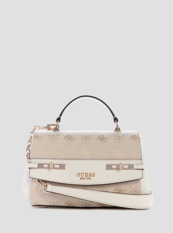 GUESS Womens White Logo Melinda Top Handle Flap Bag JP990220 Front View