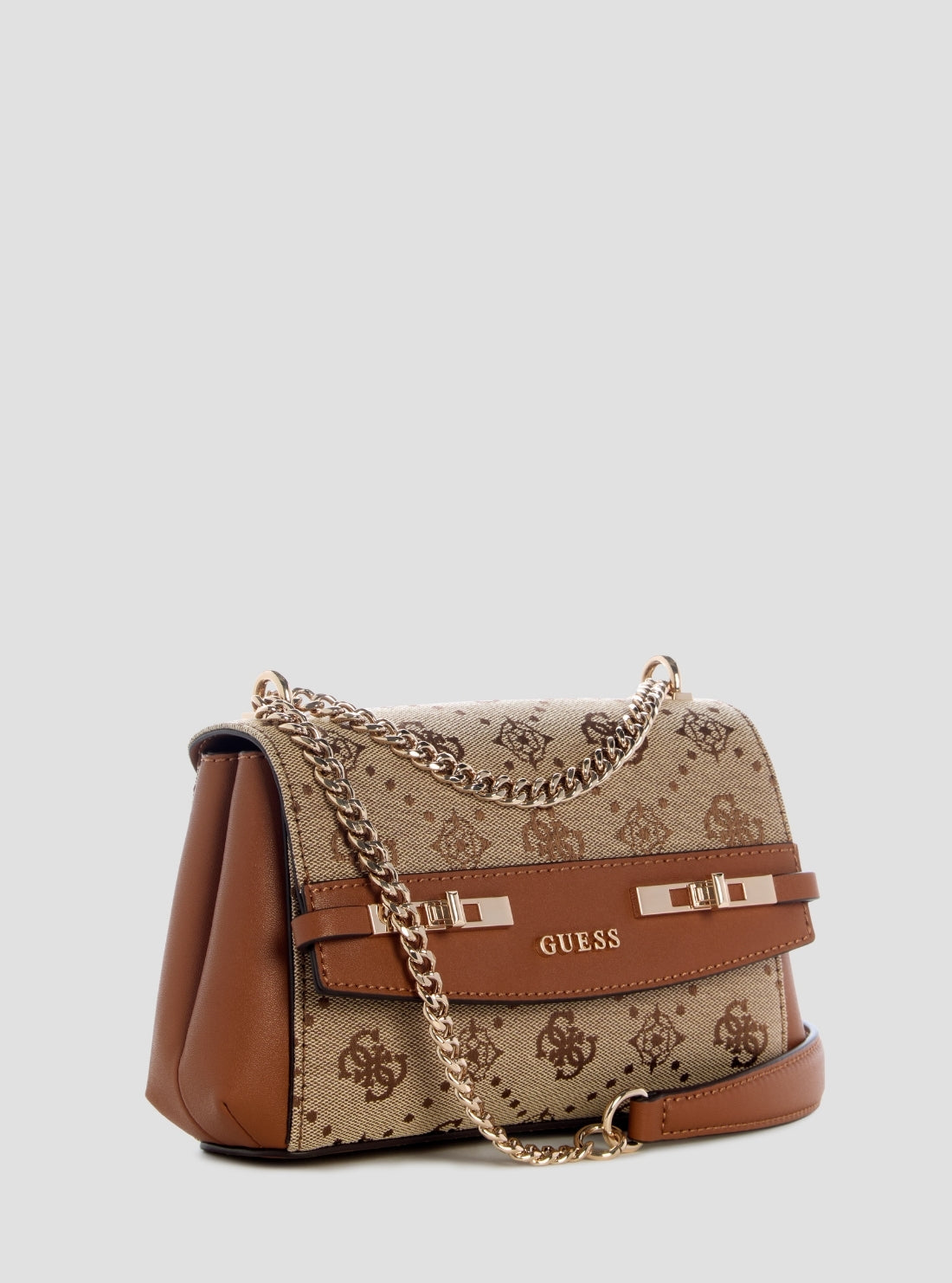 Brown Logo Melinda Mini Convertible Crossbody Flap Bag JP990278 Front Side View