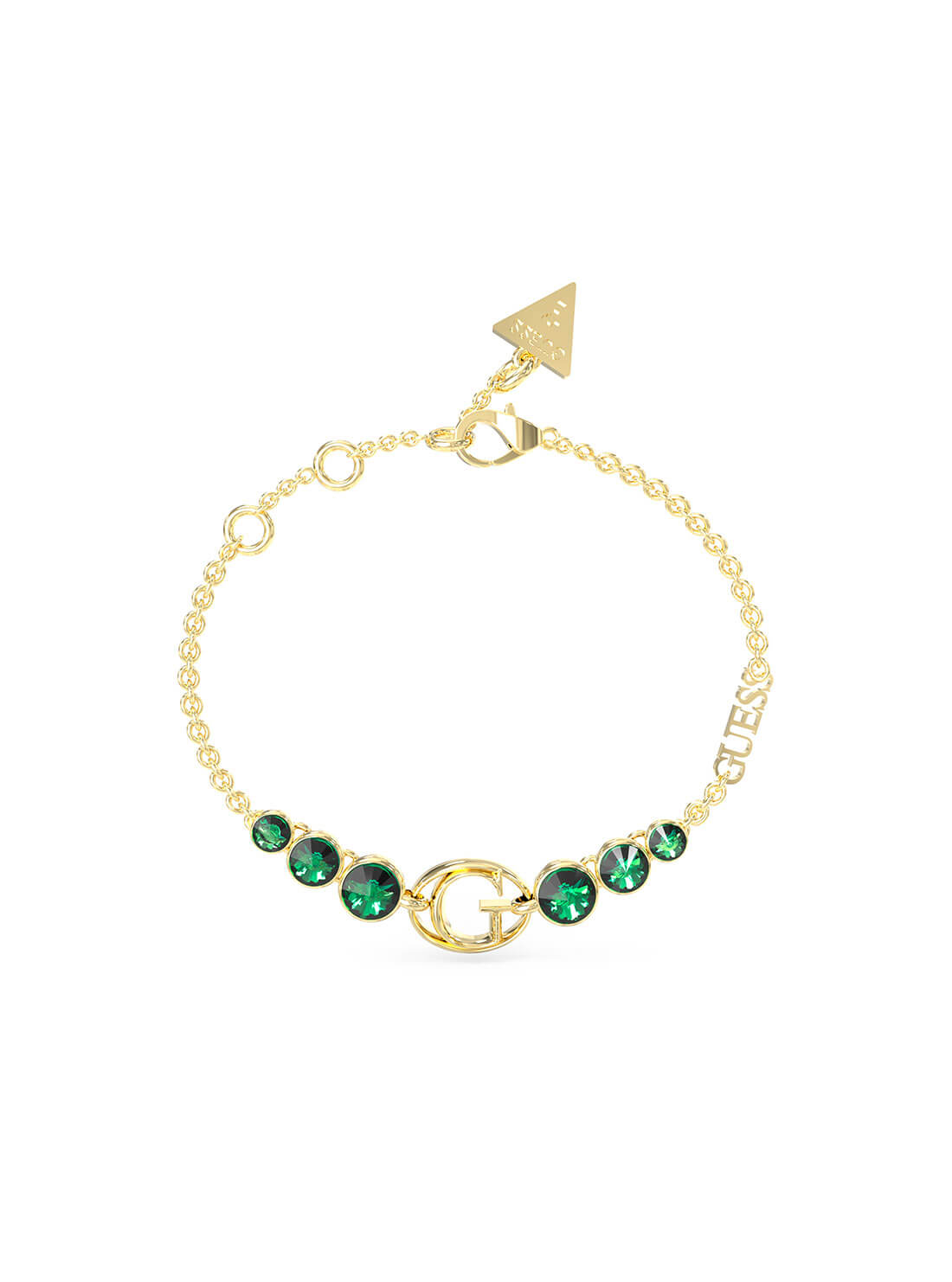 Gold Rivoli Green Logo Bracelet | GUESS Women's Accessories | front view