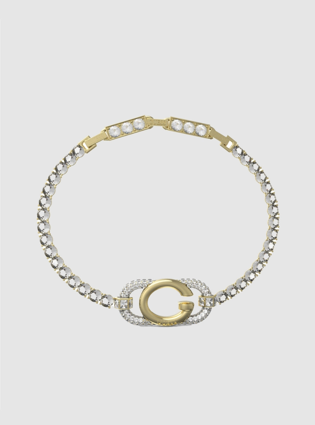 GUESS Accessories Silver G Logo Crystal Tennis Bracelet JUBB04508JW Front View