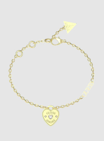 GUESS Accessories Gold Heart Charm Bracelet JUBB05057JW Front View
