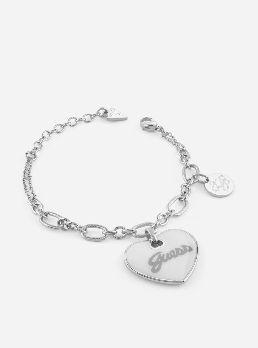 GUESS Accessories Silver Heart Charm Bracelet JUBB05147JWRHWHL Front View