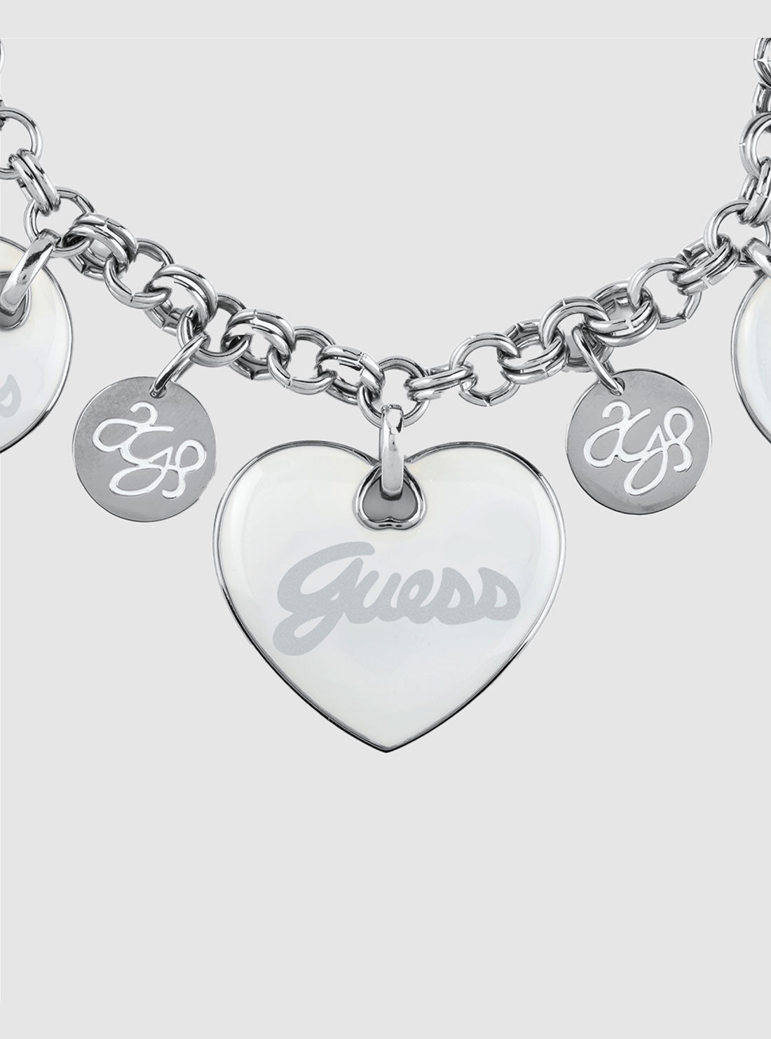 GUESS Accessories Silver Heart Charm Bracelet JUBB05147JWRHWHL Detail View