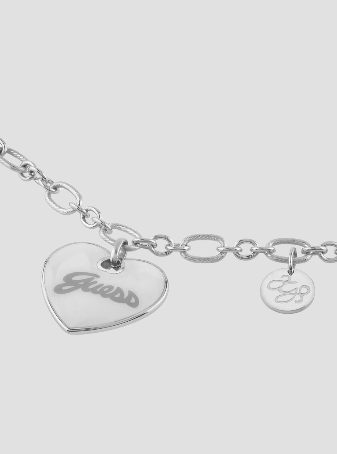 GUESS Accessories Silver Heart Charm Bracelet JUBB05147JWRHWHL Detail View