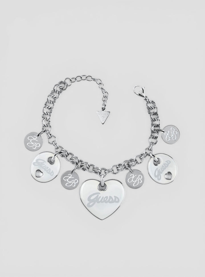 GUESS Accessories Silver Heart Charm Bracelet JUBB05147JWRHWHL Front View
