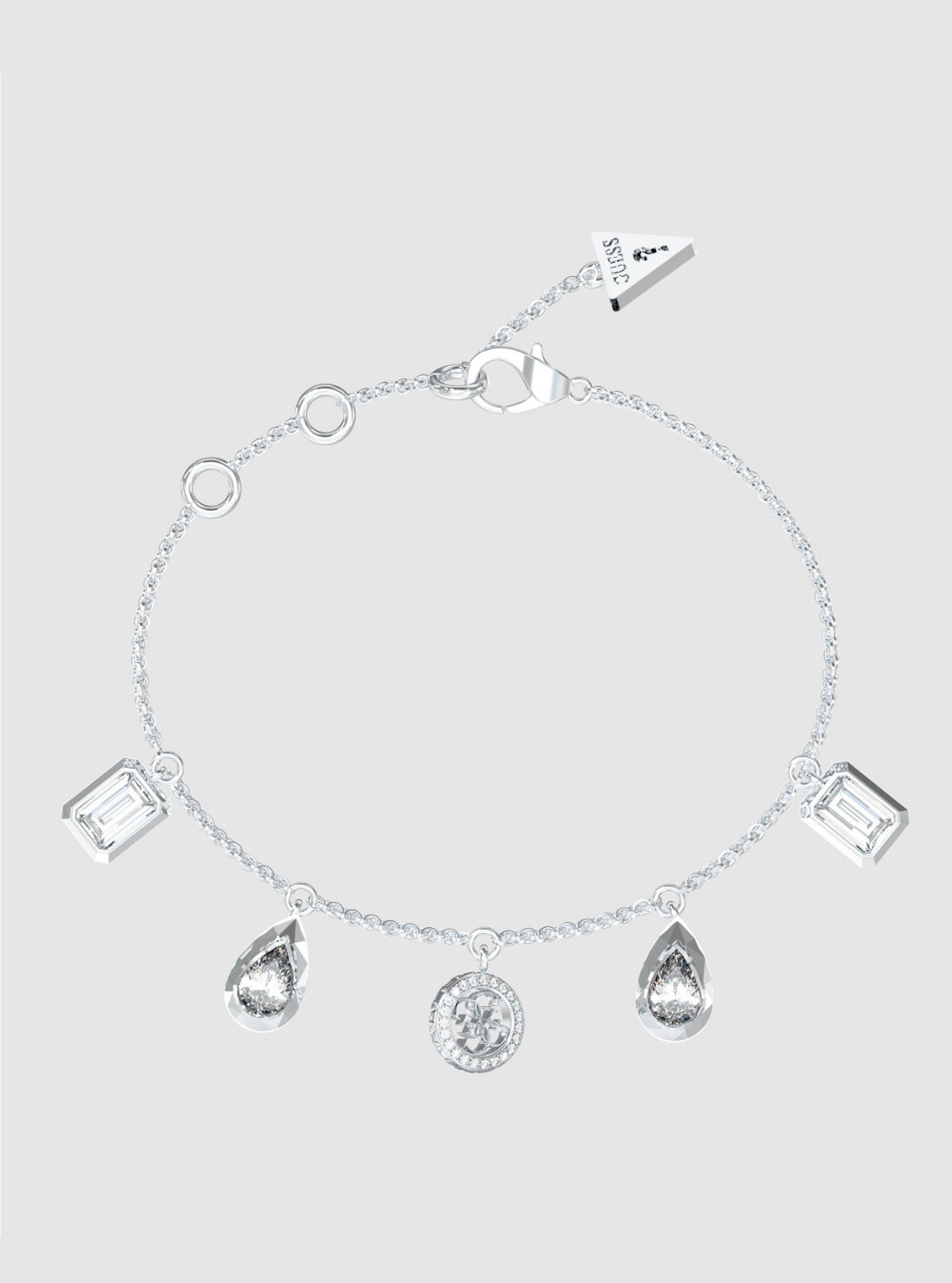 GUESS Accessories Silver 5 Charms and 4G Bracelet JUBB05239JWRHL Front View