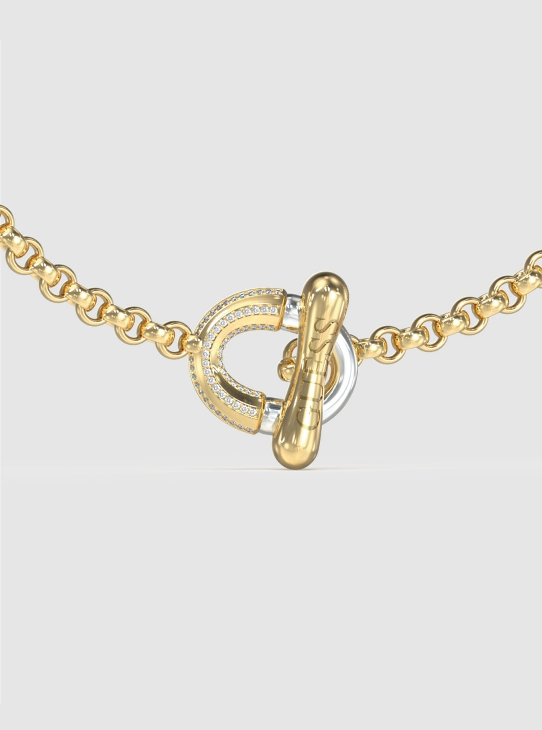 GUESS Gold Link Pavé T-Bar Bracelet JUBB05372JWYG Detail View