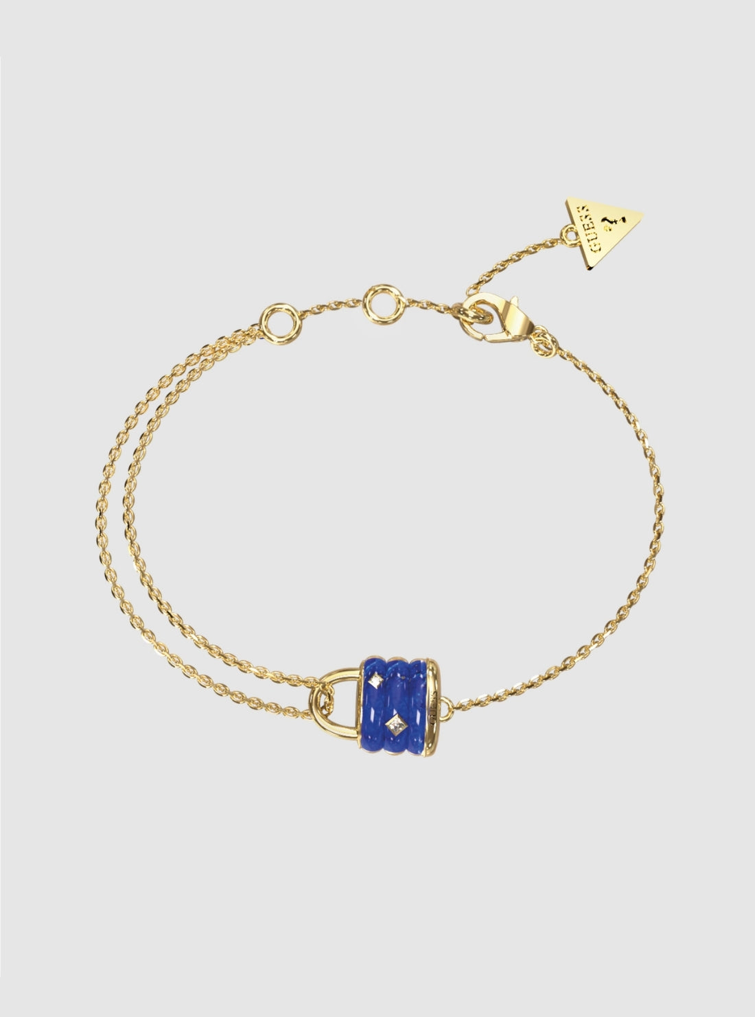 GUESS Accessories Gold Blue Mini Padlock Bracelet JUBB05413JWY Front View