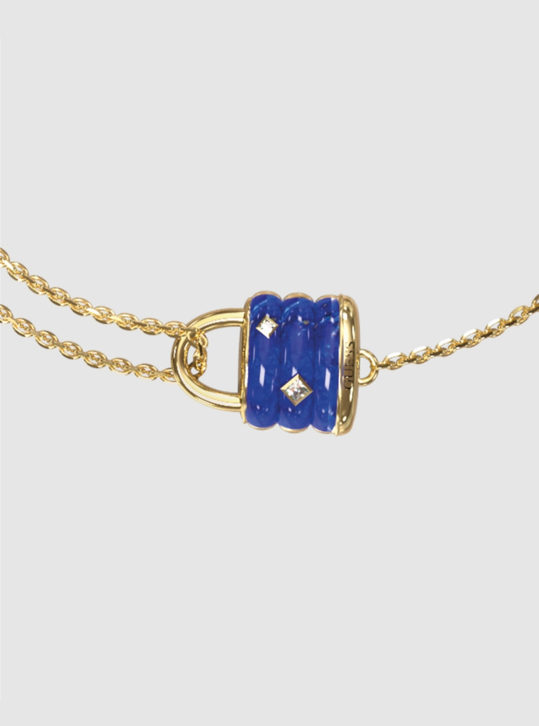 GUESS Accessories Gold Blue Mini Padlock Bracelet JUBB05413JWY Detail View