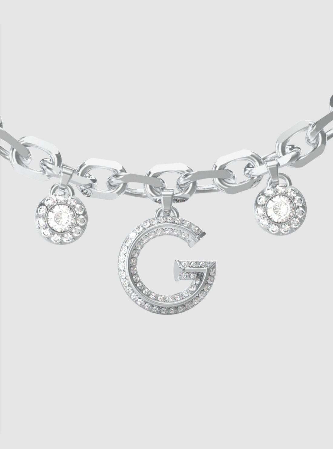 GUESS Accessories Silver G Pavé Multi Charm Bracelet JUBB05445JW Detail View