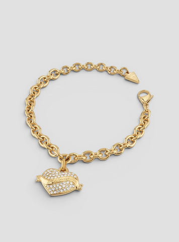 GUESS Accessories Gold Crystal Heart Charm Bracelet JUBB05476JW Front View
