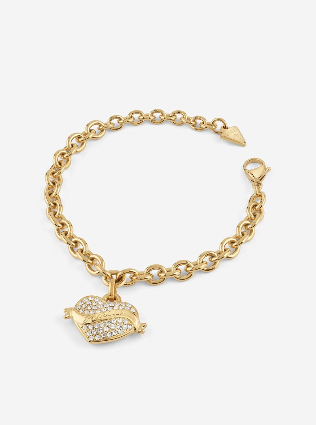 GUESS Accessories Gold Crystal Heart Charm Bracelet JUBB05476JW Front View