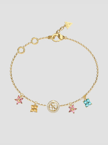 GUESS Accessories Gold Flower Multi Charms Bracelet JUBB06033JWYGMCL Front View