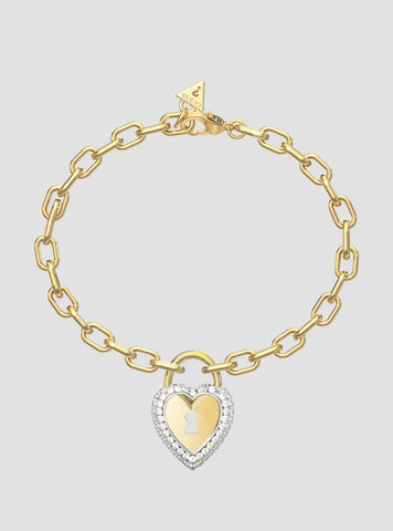 GUESS Accessories Gold Heart Lock Bracelet JUBB06061JWYGRHL Front VIew