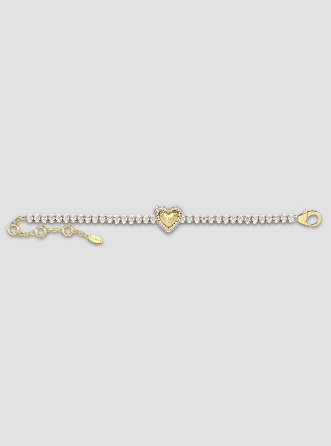 GUESS Accessories Go ld Pavé Heart Tennis Bracelet JUBB06093JWYGL Front View