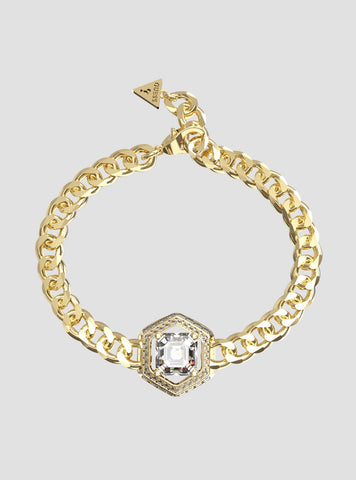 GUESS Accessories Gold Octagon Stone Bracelet JUBB06186JWYG Front View