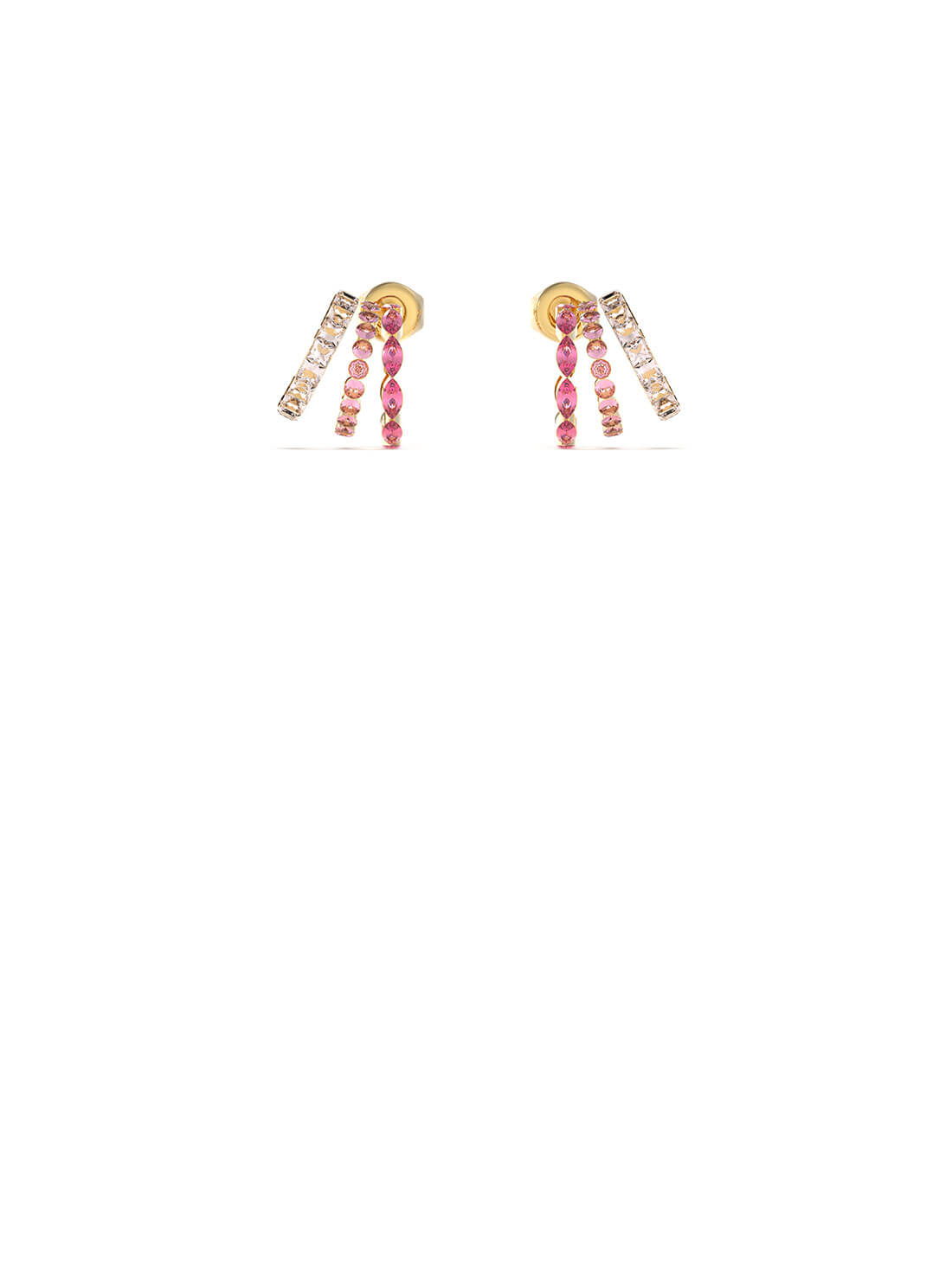 Gold Triple Mini Hoop Pink Stud Earrings | GUESS Women's Accessories | front view
