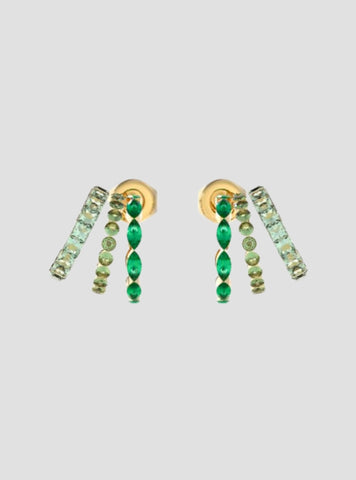GUESS Accessories Gold Triple Mini Hoop Green Stud Earrings JUBE03307JW Front View