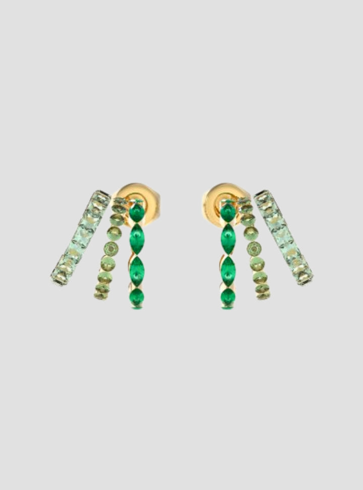 GUESS Accessories Gold Triple Mini Hoop Green Stud Earrings JUBE03307JW Front View